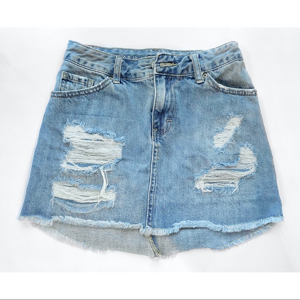 Ripped Denim Mini Skirt